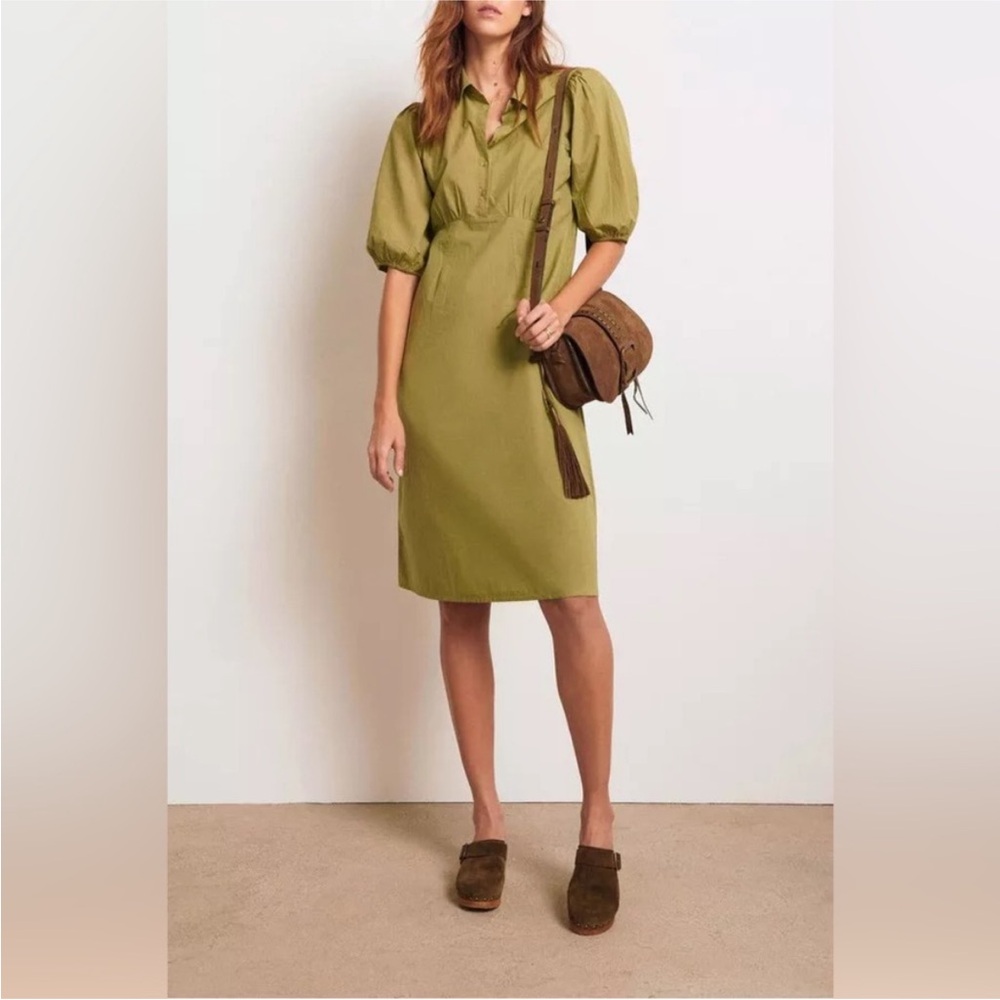 Ba&sh Pamela Robe Olive Puff Sleeve Dress